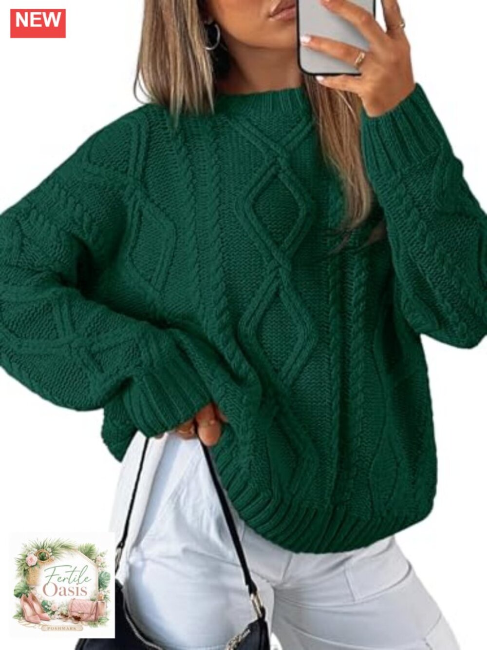 Women's Oversized Cable Knit Pullover Sweater Cotton Blend Cozy Fall Top